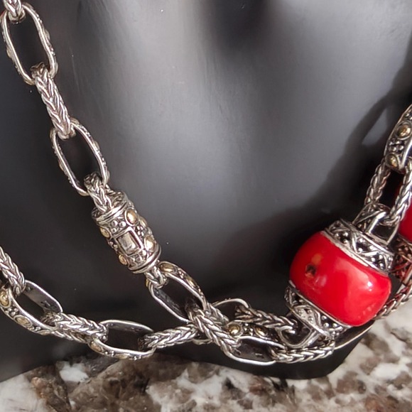 Vintage $2700 John Hardy RARE SS 18K Gold red natural corals necklace. - Picture 3 of 10